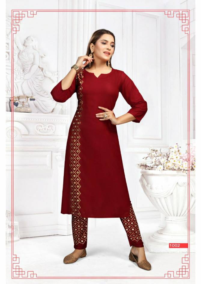 Mirror Fancy Ethnic Wear Rayon Embroidery Kurti With Pant Collection